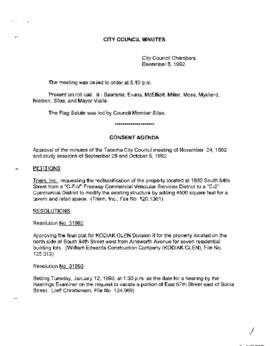City Council Meeting Minutes, December 8, 1992