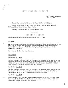City Council Meeting Minutes, June 18, 1991