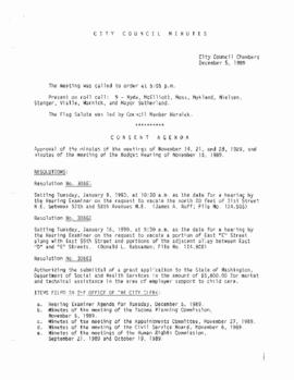 City Council Meeting Minutes, December 5, 1989