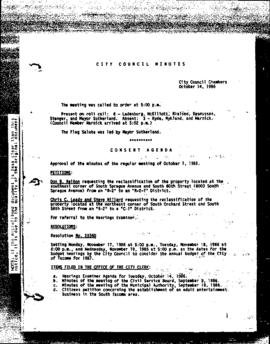 City Council Meeting Minutes, October 14, 1986