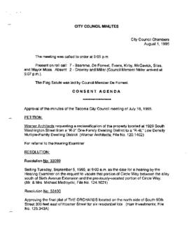 City Council Meeting Minutes, August 1, 1995