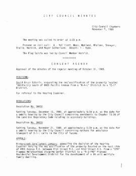 City Council Meeting Minutes, November 7, 1989
