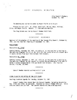 City Council Meeting Minutes, October 15, 1991