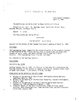 City Council Meeting Minutes, April 7, 1992