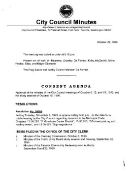 City Council Meeting Minutes, October 26, 1999
