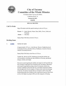 Committee of the Whole Minutes, October 1, 2019
