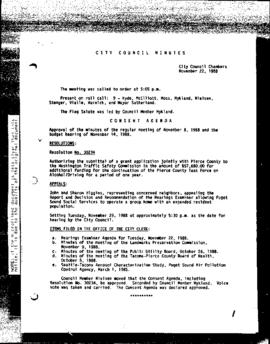 City Council Meeting Minutes, November 22, 1988