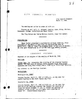 City Council Meeting Minutes, March 17, 1981
