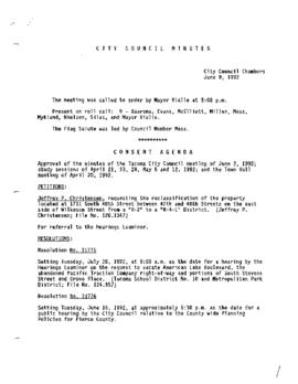 City Council Meeting Minutes, June 9, 1992