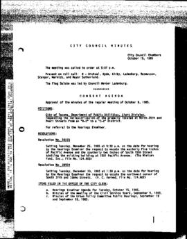 City Council Meeting Minutes, October 15, 1985