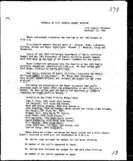 City Council Meeting Minutes, Budget, November 23, 1982