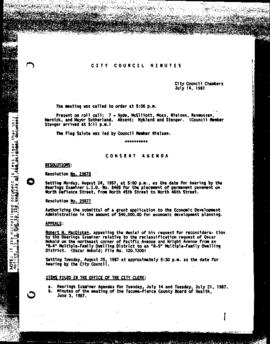 City Council Meeting Minutes, July 14, 1987