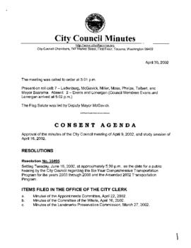 City Council Meeting Minutes, April 30, 2002