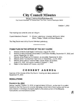 City Council Meeting Minutes, October 1, 2002