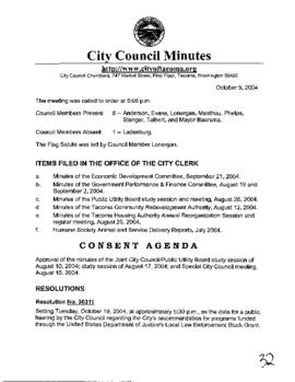 City Council Meeting Minutes, October 5, 2004