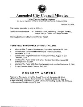 City Council Meeting Minutes, October 26, 2004