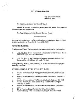 City Council Meeting Minutes, March 16, 1993