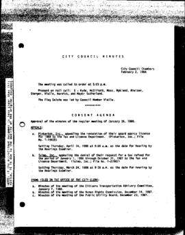 City Council Meeting Minutes, February 2, 1988