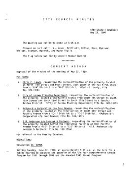 City Council Meeting Minutes, May 29, 1990