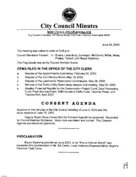 City Council Meeting Minutes, June 24, 2003