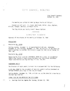 City Council Meeting Minutes, October 23, 1990