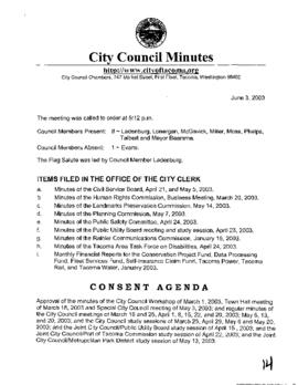City Council Meeting Minutes, June 3, 2003
