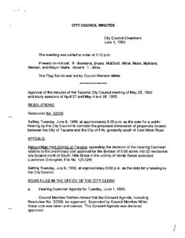 City Council Meeting Minutes, June 1, 1993