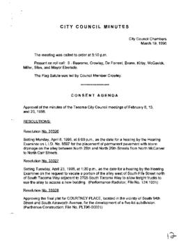 City Council Meeting Minutes, March 19, 1996