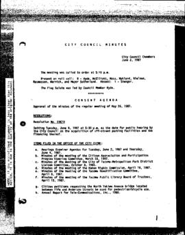 City Council Meeting Minutes, June 2, 1987