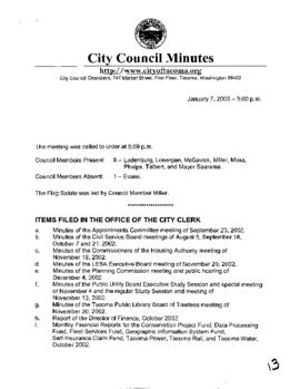 City Council Meeting Minutes, January 7, 2003