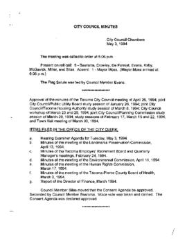 City Council Meeting Minutes, May 3, 1994