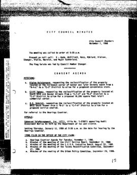 City Council Meeting Minutes, November 1, 1988