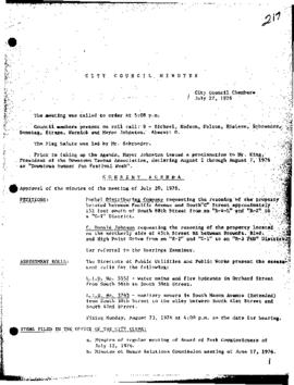 City Council Meeting Minutes, July 27, 1976