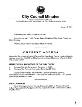 City Council Meeting Minutes, January 9, 2001