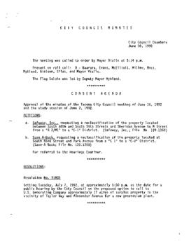 City Council Meeting Minutes, June 30, 1992