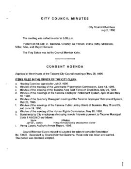 City Council Meeting Minutes, July 2, 1996
