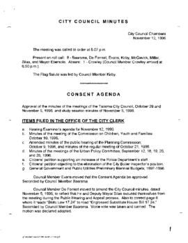 City Council Meeting Minutes, November 12, 1996
