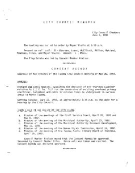 City Council Meeting Minutes, June 2, 1992