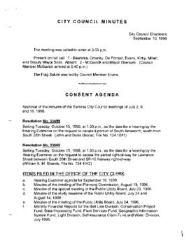 City Council Meeting Minutes, September 10, 1996