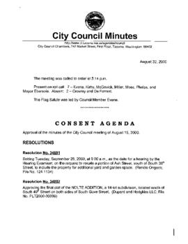City Council Meeting Minutes, August 22, 2000