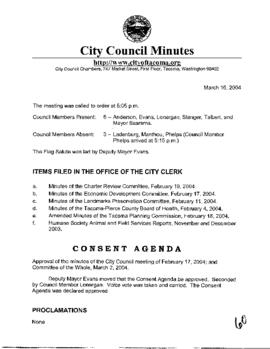 City Council Meeting Minutes, March 16, 2004