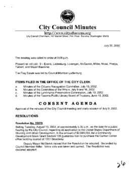 City Council Meeting Minutes, July 30, 2002