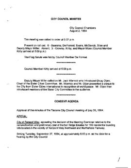 City Council Meeting Minutes, August 2, 1994