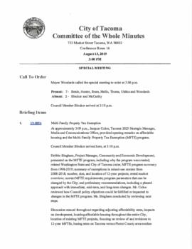 Committee of the Whole Minutes, August 13, 2019