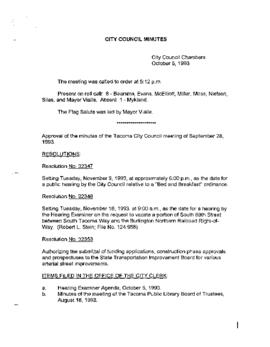 City Council Meeting Minutes, October 5, 1993
