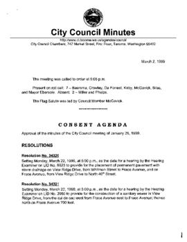 City Council Meeting Minutes, March 2, 1999