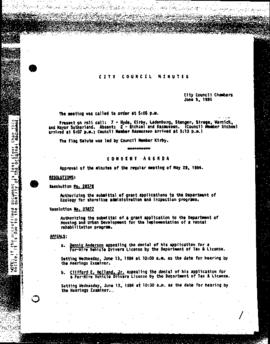 City Council Meeting Minutes, June 5, 1984