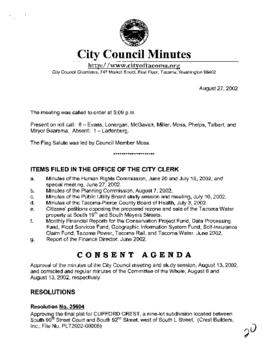 City Council Meeting Minutes, August 27, 2002