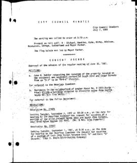 City Council Meeting Minutes, July 7, 1981