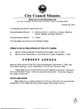 City Council Meeting Minutes, October 19, 2004